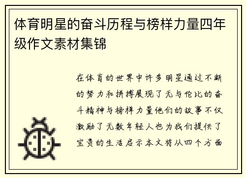 体育明星的奋斗历程与榜样力量四年级作文素材集锦
